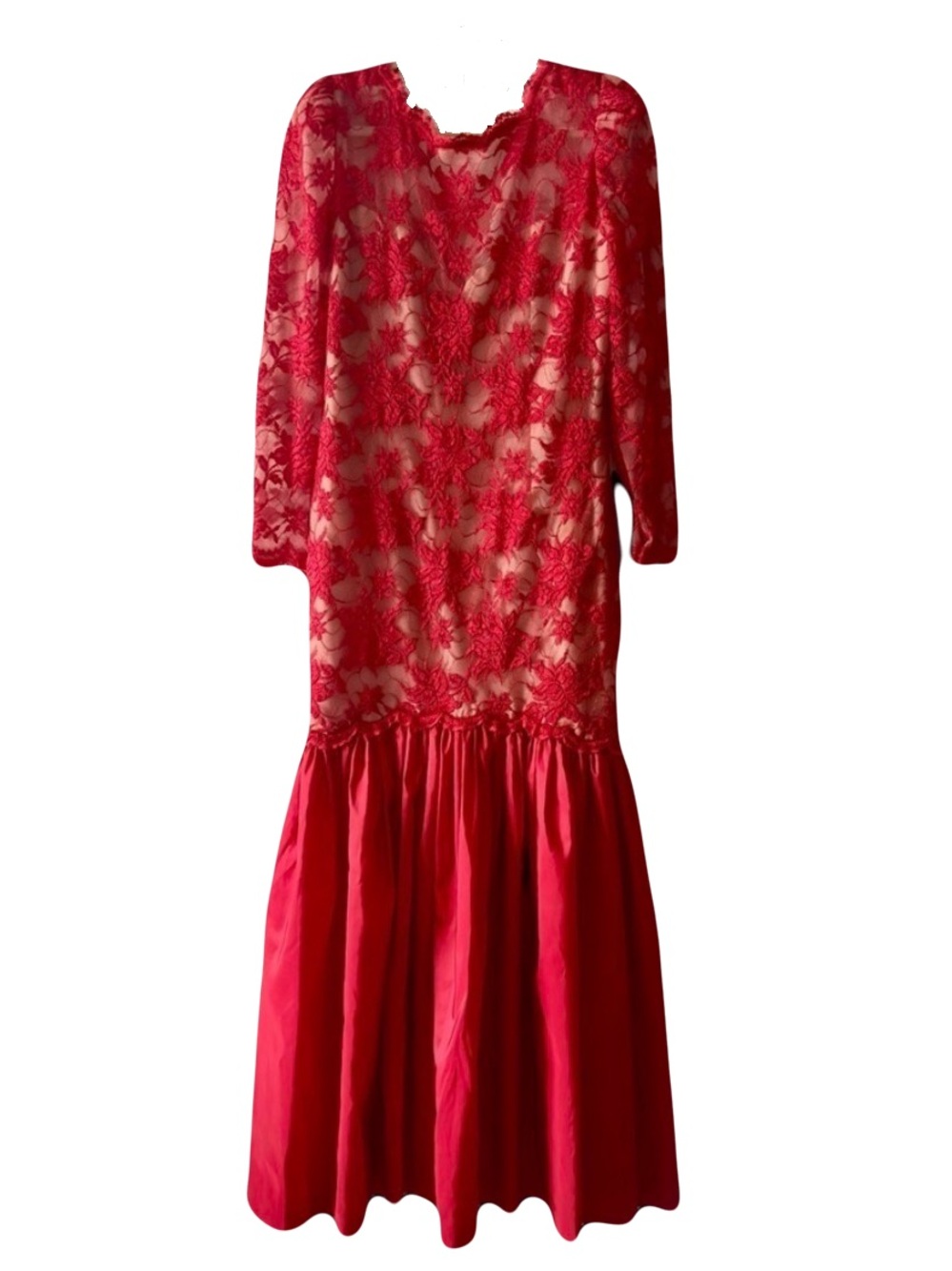 VTG Victor Costa Saks Fifth Avenue Red Lace Drop Waist Mermaid Formal Gown 8-10